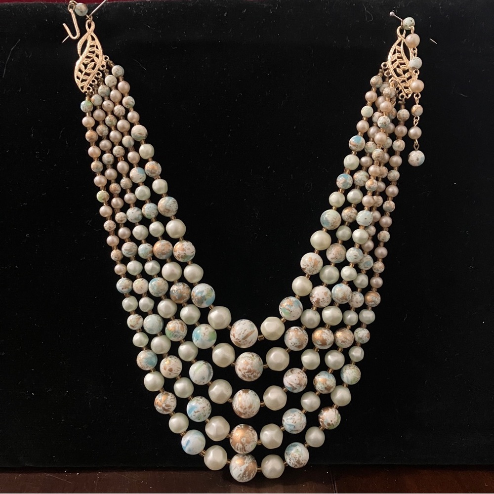 Vintage Mid-century 5-Strand Beaded Costume Necklace Made in Japan